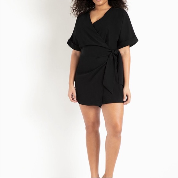 Eloquii Wrap Skirt Tie Waist Romper in Black - Picture 7 of 8